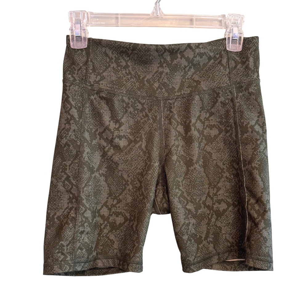 All In‎ Motion Green Snakeskin High Rise Bike Shorts Hidden Pocket Womens Small